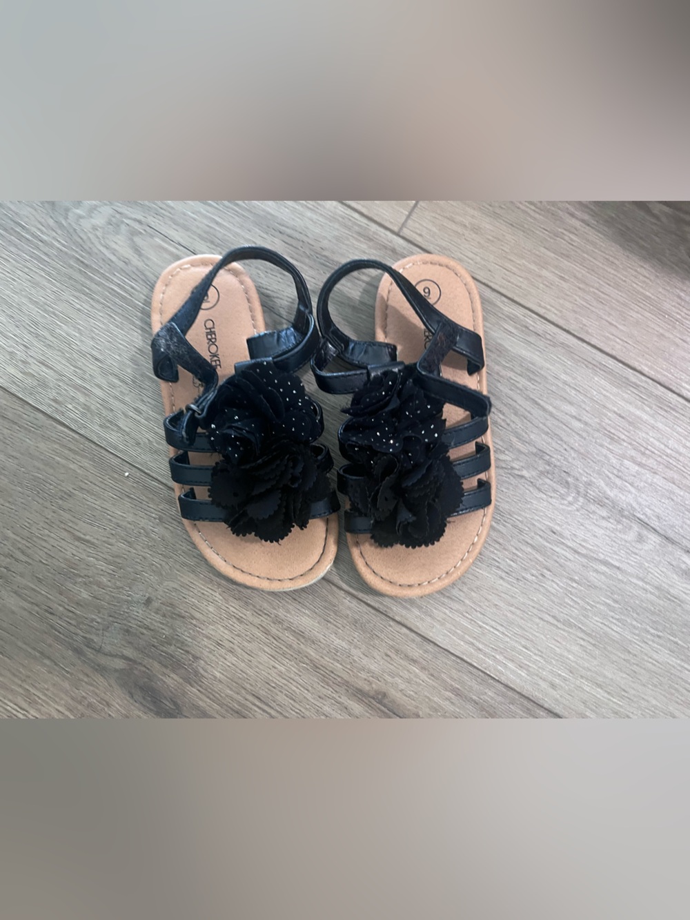 Cherokee Black Girls' Floral Strap Sandals